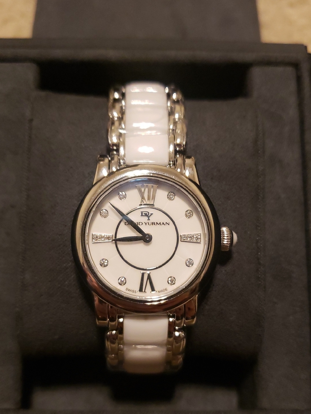 David Yurman White Ceramic, Sterling Silver and Diamond Accent women's watch